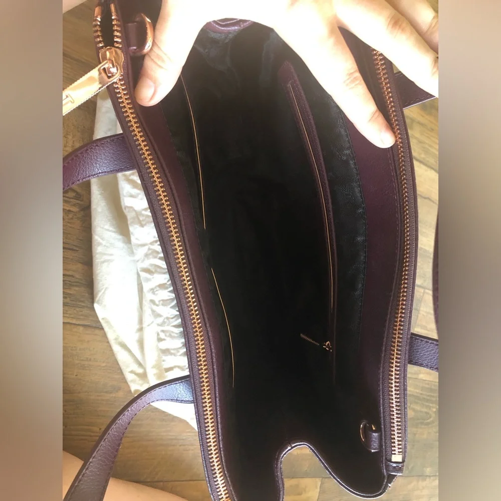 Ted Baker London Judiith Purple Tote Bag Purse Rose Gold Tone Zipper 14x9”